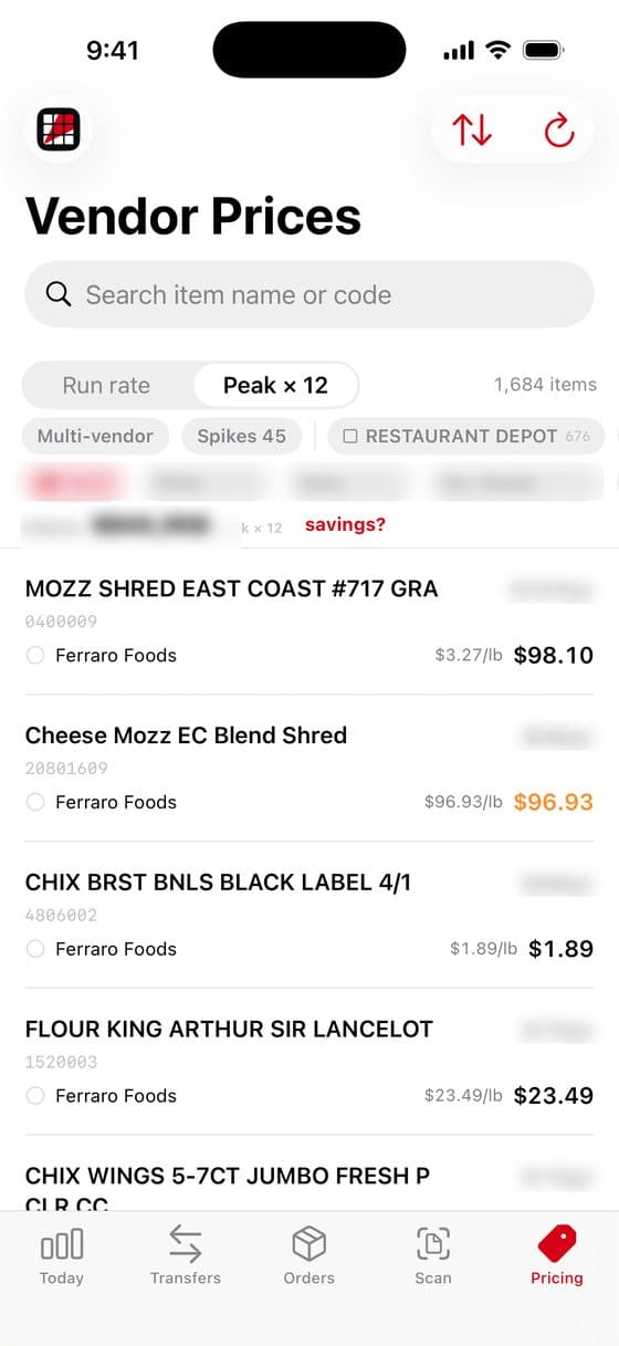 Prices screen in Slice Supply